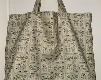 Bolso tote reversible hecho a mano: NUEVO anuncio de juguete de Baby Yoda de Star Wars Mandalorian con estampado