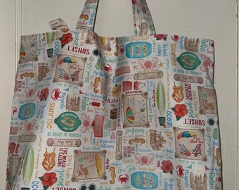 Das Leben ist ein Strand - Handgemachte, wendbare, waschbare Trage- und Strandtasche.