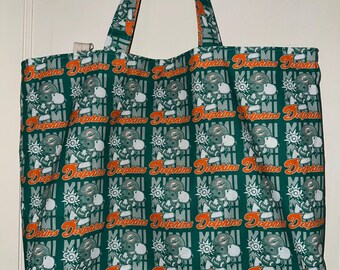 Handmade Tote Market Bag - Snoopy is the Quarterback for the Miami Dolphins - Washable Reversible and Very Sturdy