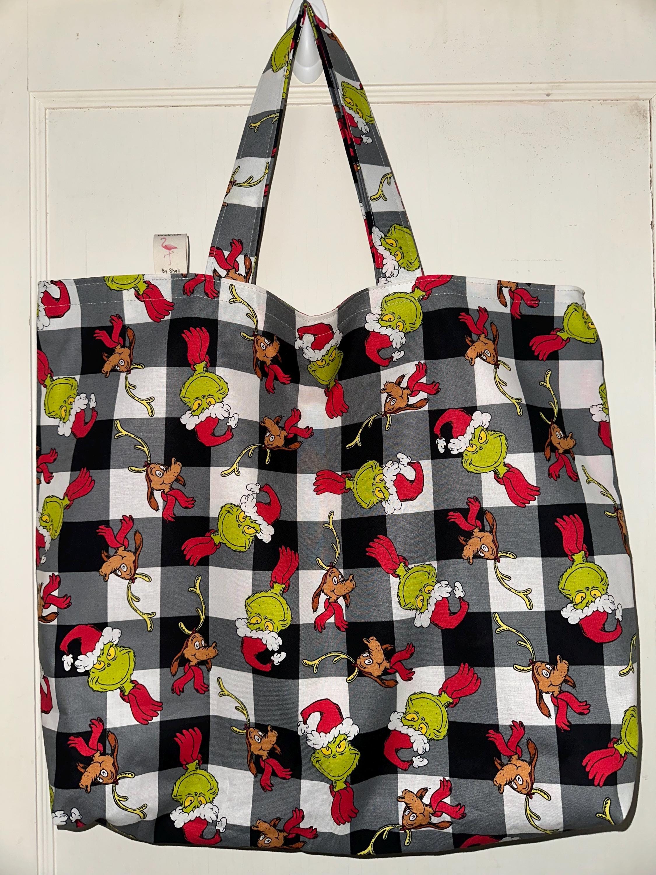 Handmade vintage grinch tote bag with pockets Grinch Christmas Handbag - Etsy main image 4