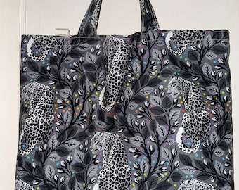 Tula Pink - Birthmark Graywork - Handmade Tote Bag - Washable and Reversible (Dark Gray)