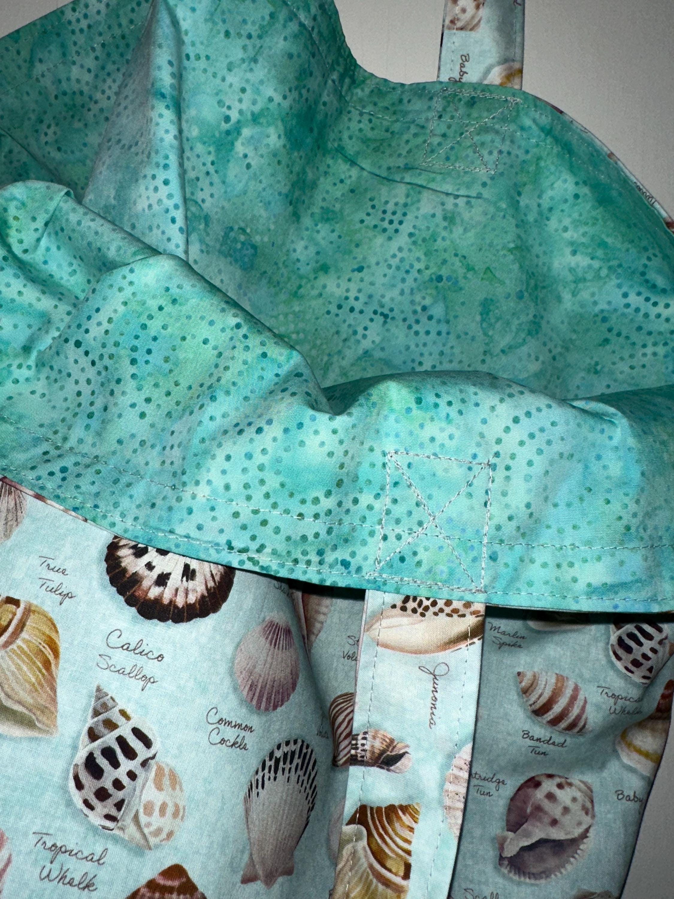 貝殻プリントトートバッグ：ハンドメイドリバーシブルコットン製食料品