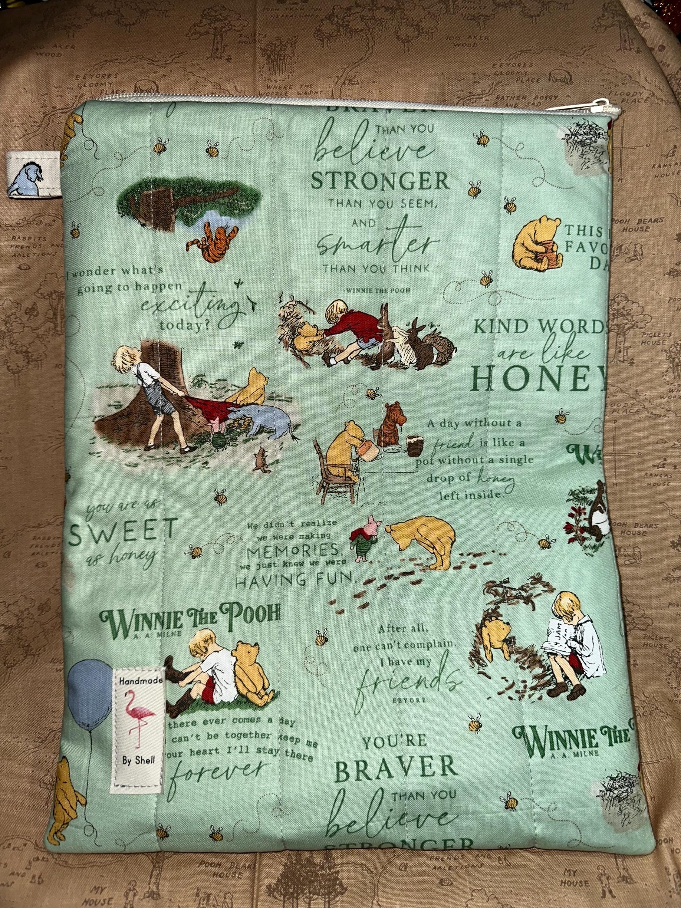 Handmade, Quilted Book Sleeve With Zipper - Classic Winnie the