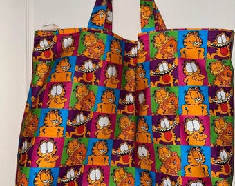 Garfield y Pooky Bright Smile - Bolsa de mano hecha a mano - Bolsa de supermercado reutilizable - Reversible y lavable - ¡ÚLTIMA!