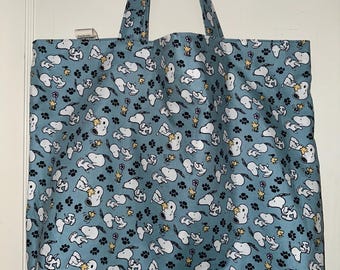 Snoopy and Woodstock Leave Their Prints - Handmade Reversible Washable Tote Bag