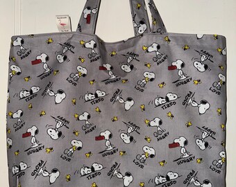 Les sentiments de Snoopy - Sac fourre-tout lavable réversible fait main