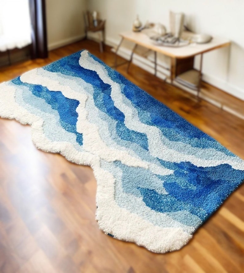 Handmade Irregular Ocean Waves Tufted Rug, Hand-tufted Rug Home Decor ...