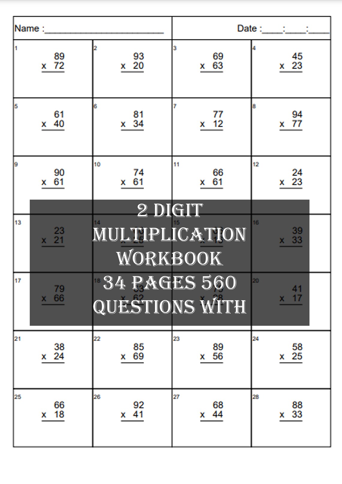 560 Unique Two Digit Addition Question With Grid Worksheets - Etsy