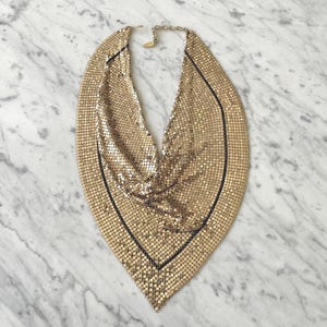Extra Large Vintage Gold Mesh Bib Scarf Necklace by Whiting & Davis