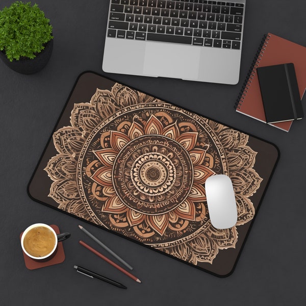 Large Circular Mouse Pad - Stylish Brown and Black Desk Mat for Office Decor and Accessories