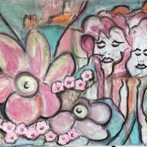 Picture, canvas, painting, hand-painted, original, unique, abstract art, structure, colorful, 100 x 70 cm, pink, modern