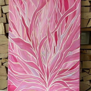Picture, Canvas, Painting, Hand-painted, Original, Unique, Abstract Art, 50 x 70 cm, pink, gold, white, Modern