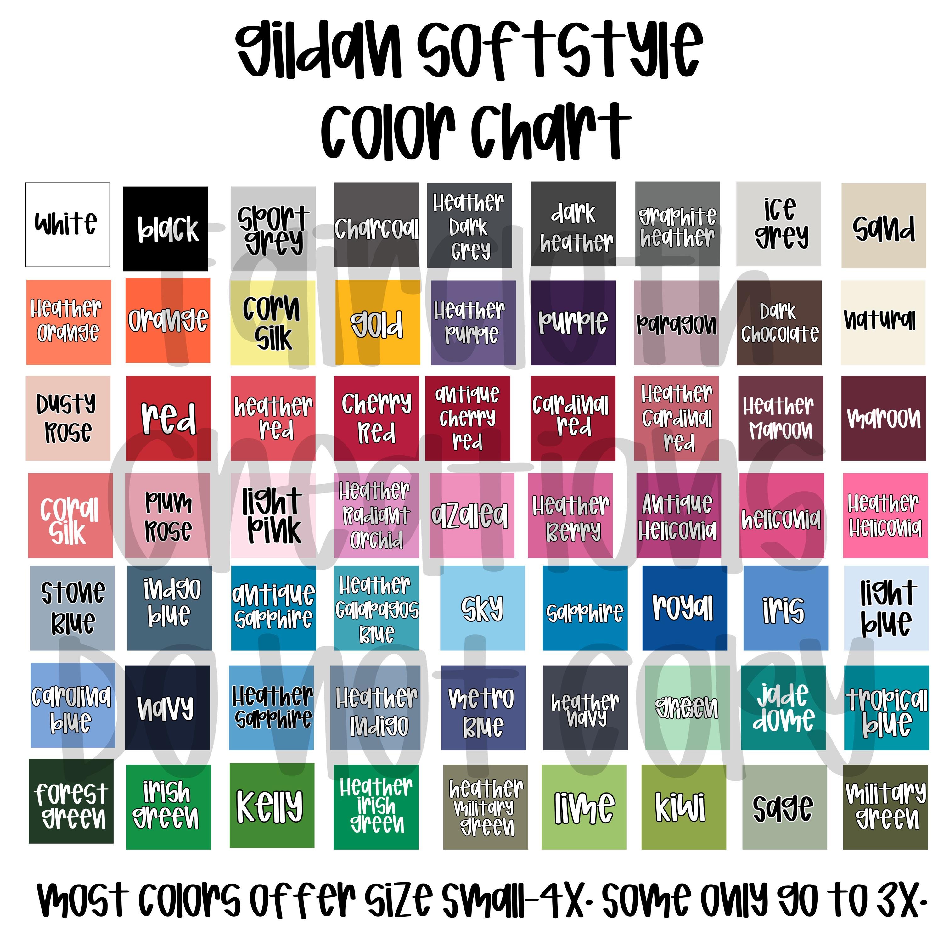 Gildan Softstyle Short Sleeve Color Chart