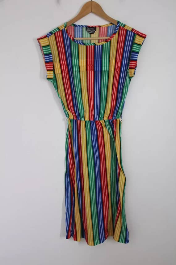 Vtg 70s Timely Trends S? Multicolor Stripe Dress