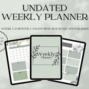 Weekly planner, Digital planner, green, Goodnotes, iPad, Tablet, Undated, Digital Template, PDF, Instant Download
