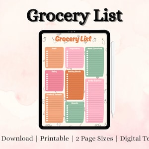 Grocery List, Grocery List Template, Digital Grocery List, PDF, iPad, Goodnotes, Android, Instant Download