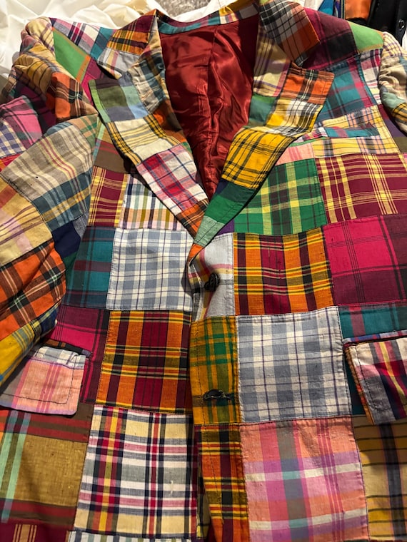 MADRAS Patchwork Cotton Blazer. Bright colors yel… - image 1