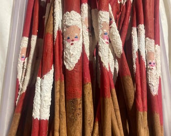 Hand painted Santa On cinnamon sticks set of 5 free shipping in continental USA