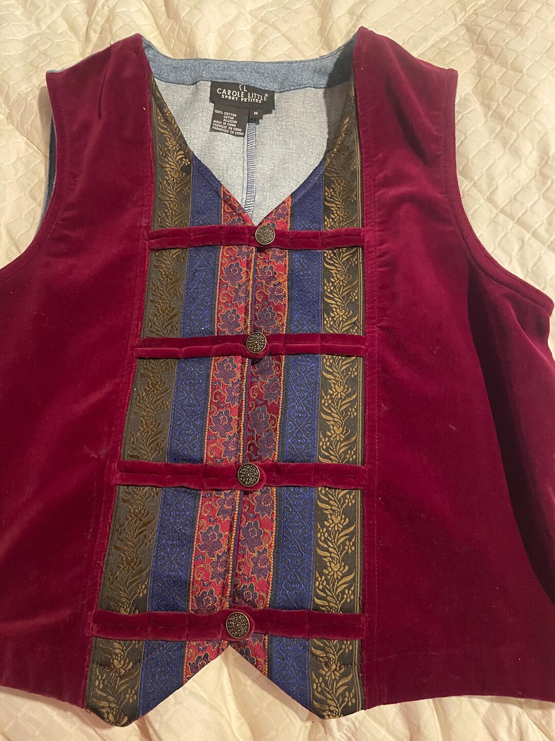 トップス Carol vest Vintage Vest Carol Little . Velvet With Denim and Fabric