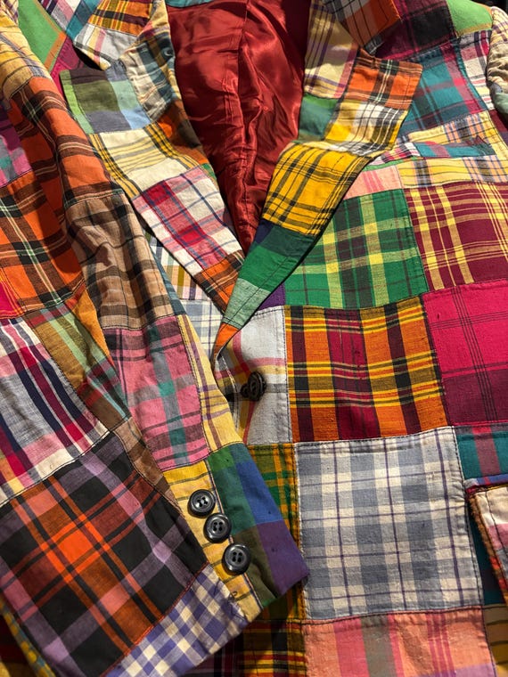 MADRAS Patchwork Cotton Blazer. Bright colors yel… - image 3