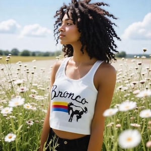 Bronco Crop Tank Top, Western Graphic, Muscle Tee, Retro Rodeo Shirt, Country Girl Festival Outfit