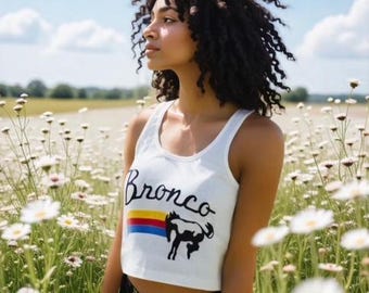 Bronco Crop Tank Top, Western Graphic, Muscle Tee, Retro Rodeo Shirt, Country Girl Festival Outfit