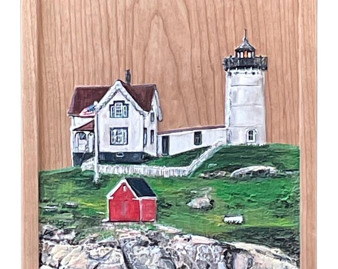 Wood Carved Nubble Lighthouse Wall Art