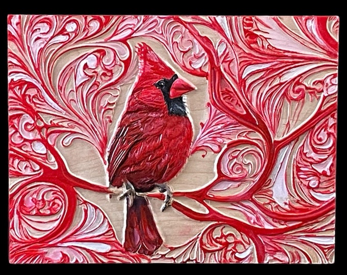Wood Carved Art - Christmas Cardinal