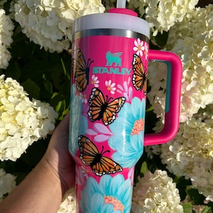 Stanley Hand Painted Tumbler 40oz - Monarchs and Flowers
