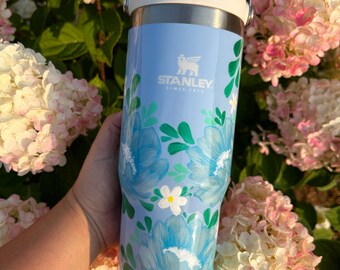 Vaso Stanley pintado a mano de 40 oz - Florales Summer Blues