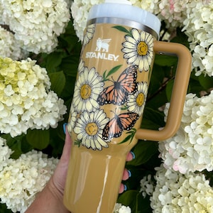 Stanley Hand Painted Tumbler 40oz - Monarchs and daisy's
