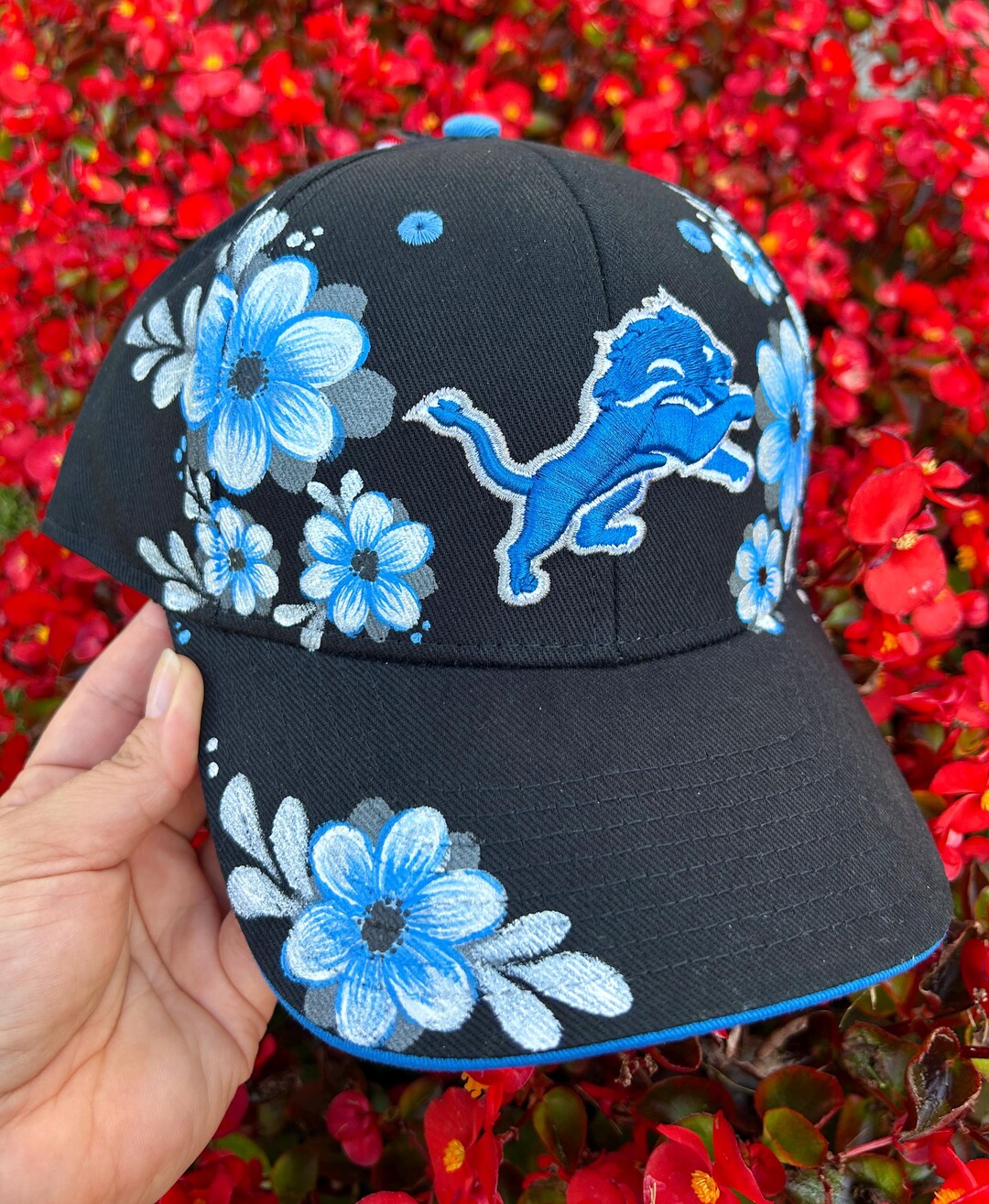 Detroit Lions Hand Painted Hat - Florals - Etsy