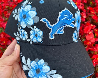 Detroit Lions Hand Painted Hat - Florals