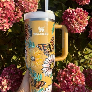 Stanley Hand Painted Tumbler 40oz - Monarchs and Flowers