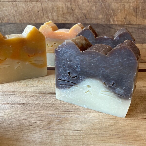 Vegan, palm oil free soap bar cat kitten Cocoa or orange cream scented great stocking stuffer, Easter present, gift for cat enthusiasts