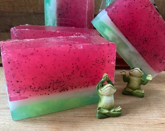 Watermelon scented watermelon soap with poppy seeds: summer soap, stocking stuffer, fun kid soap