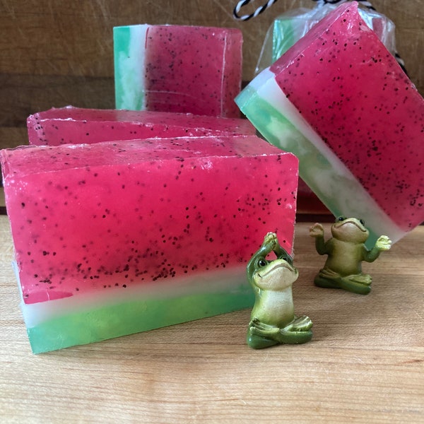 Watermelon scented watermelon soap with poppy seeds: summer soap, stocking stuffer, fun kid soap