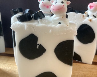 Cow soap bar lemon and cream glycerine soap bar with a cow figure on top great for Easter baskets, Christmas, stocking stuffer, party gift