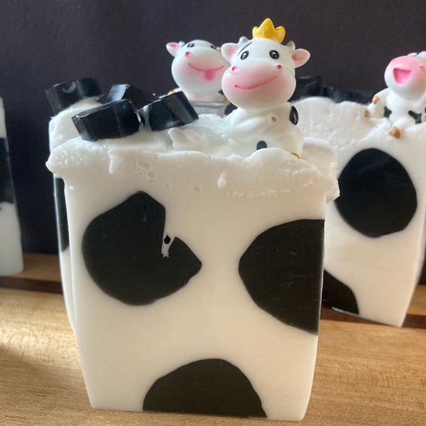 Cow soap bar lemon and cream glycerine soap bar with a cow figure on top great for Easter baskets, Christmas, stocking stuffer, party gift