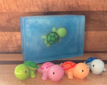 Turtle Toy Soap Bar: Fruity Rings Scent, Resin Turtle Inside