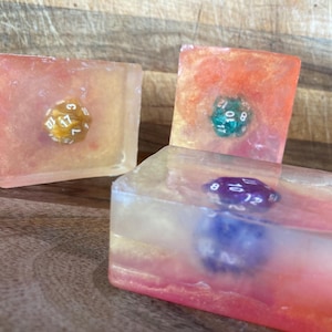 Geeky nerd D20 dice embedded citrus soap dungeons & dragons fans dice stocking stuffer valentines present
