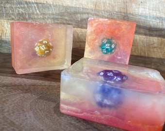 Geeky nerd D20 dice embedded citrus soap dungeons & dragons fans dice stocking stuffer valentines present