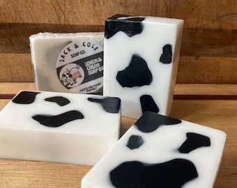 Cow theme soap in lemon and cream: fun farm theme gift, cute cow theme