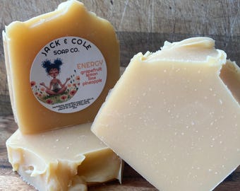 Vegan, palm oil free cold process soap bar energy
