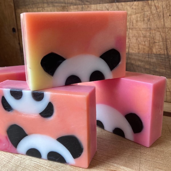 Panda tie die or rainbow soap bar in pineapple or fruity rings scent: great for Easter baskets, spring, stocking stuffers, party favors