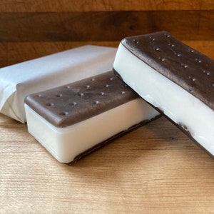 Ice cream sandwich soap bar,  ice cream sandwich soap, fun stocking stuffer or gift soap chocolate and cream