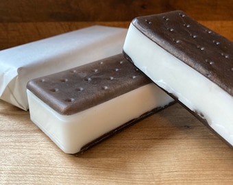 Ice cream sandwich soap bar,  ice cream sandwich soap, fun stocking stuffer or gift soap chocolate and cream