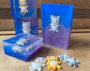 Kitten cat charm soap bar: fruity scented toy embedded cat soap