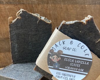 Cocoa vanilla coffee scrubby bar soap: vegan, palm oil free organic fair trade coffee soap