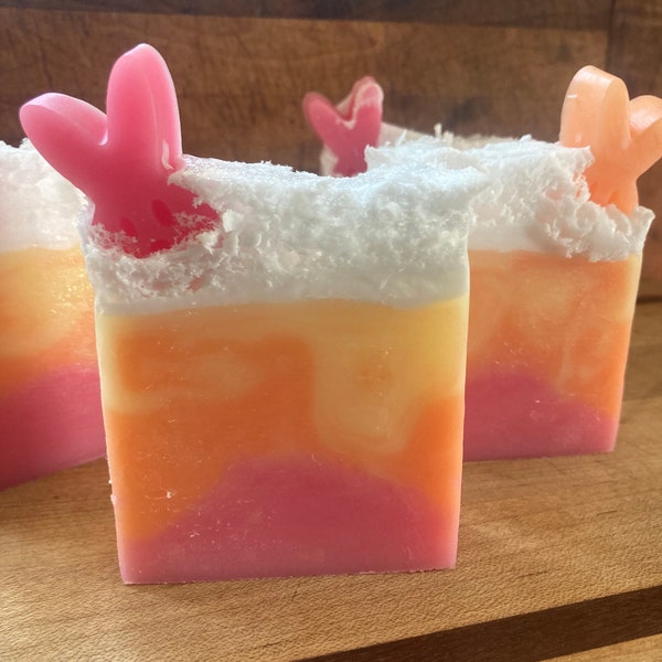 Strawberry lemonade bunny rabbit colorful glycerine soap bar: great for Easter basket, stocking stuffer, gift bag, spring time